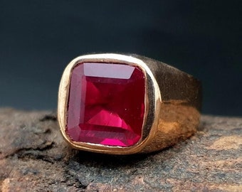 Bague Rubis-Signet Bague Coussin Coupé Rouge Rubis -925 Bague en Argent Sterling Massif-Bague En Pierre Précieuse- Bague-Bague Homme-Best-Seller