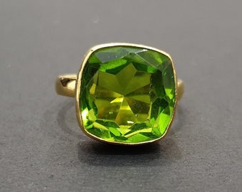 Peridot Ring-925 Solid Sterling Silver-Statement Ring -Green Peridot- Quartz Gemstone- Rose Gold- 22K Yellow Gold Fill- Gift Ring