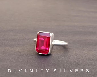Ruby Ring-Statement Ring- 925 Solid Sterling Silver Ring- Beautiful Treated Red Ruby Gemstone Ring- Yellow Gold Plated-Women Ring