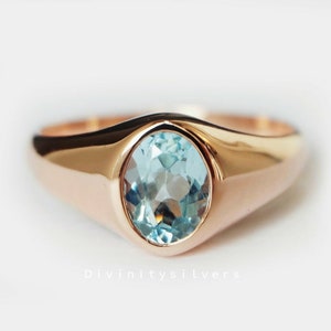 Aquamarine Ring, Signet Ring,Gemstone Ring,925 Sterling Silver Ring,  Aquamarine Jewelry, Rose Gold, Yellow Gold Fill Ring, Gift Ring