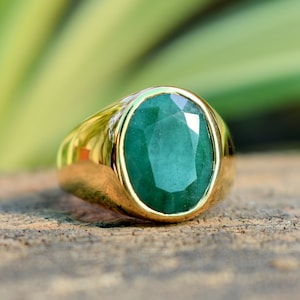 Emerald Ring , Mens Ring, 925 Solid Sterling Silver Ring, Emerald, Cut Green Stone Ring, Copper Ring-Best Seller