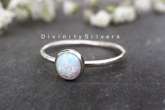 White Opal Ring, Good Quality Opal Ring, Prong setting ring, Fire Opal Ring,  Opal Ring, October Birthstone Ring, Gift for her-Best Seller