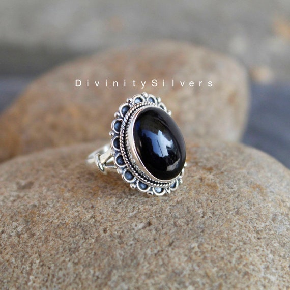 Anello in onice nero, anello ossidato, anelli in argento 925