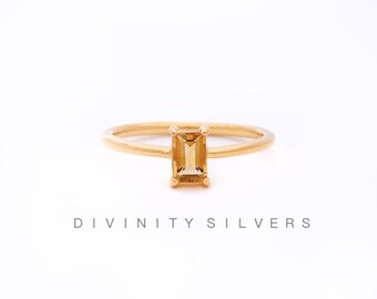 Anello con citrino, pietra preziosa citrino, anello in argento sterling, anello da donna, anello importante, anello con promessa, anello solitario con citrino dorato