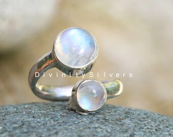 Anello Pietra di Luna Arcobaleno-Anello Pietra di Luna Fuoco Blu-Anello Argento Fatto a Mano-Argento Sterling-Regalo per lei-Anello Promessa-Anello Anniversario-Anello Anniversario