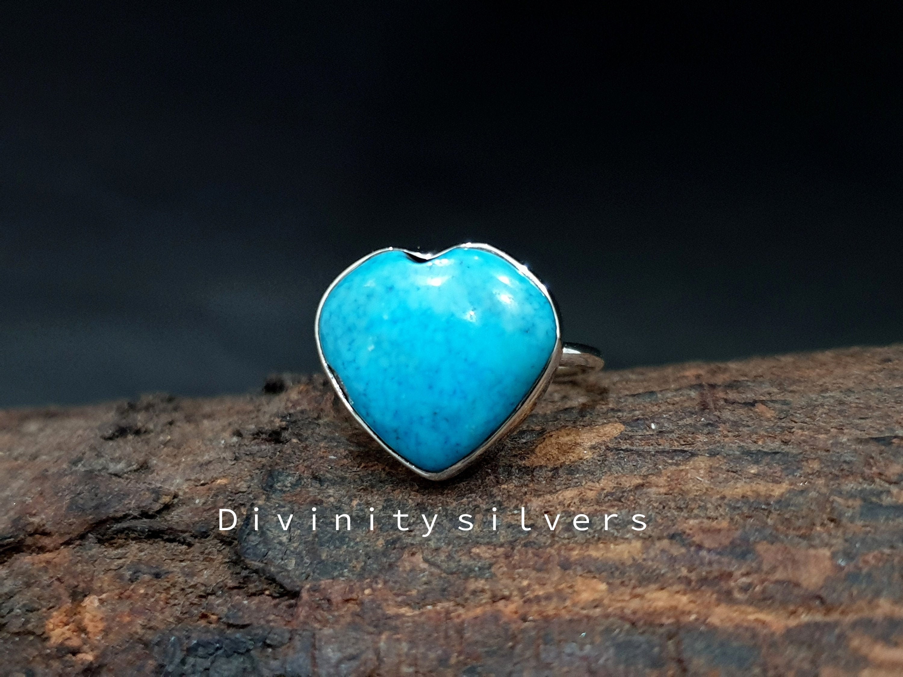 Turquoise Ring Heart 925 Solid Sterling SIlver Ring Heart Etsy