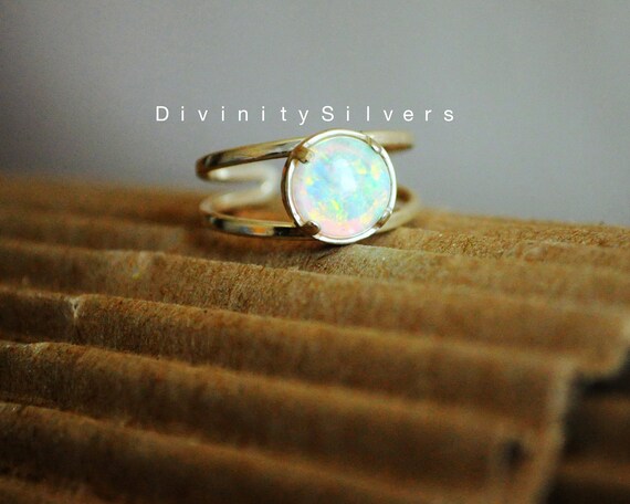 White Opal Ring, Good Quality Opal Ring, Prong setting ring, Fire Opal Ring, Opal Ring, October Birthstone Ring, Gift for her-Best Seller