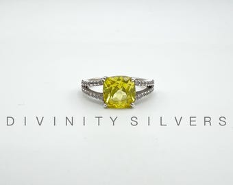 Anello con topazio limone, anello con pietra preziosa gialla taglio cuscino, anello fatto a mano, anello in argento sterling, anello di promessa, anello per lei, anello solitario con fascia pavé