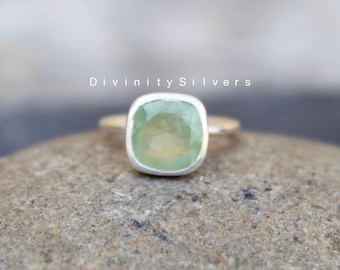 Anello Prehnite, Anello Prehnite Verde, Anello Gemstone Verde, Anello Gemstone, Anello Stamement, Anello Argento, Regalo Per Lei, Anello Forma Quadrata