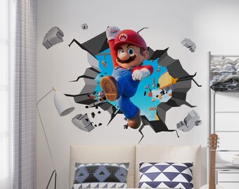 Kids Movie & Video Game Characters 3D Cracked Hole Wall Sticker Decal Home Decor Art Mural E28