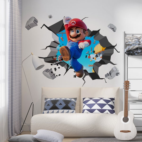 Enfants film et jeu vidéo personnages 3D fissuré trou autocollant Mural décalcomanie décor à la maison Art Mural E28