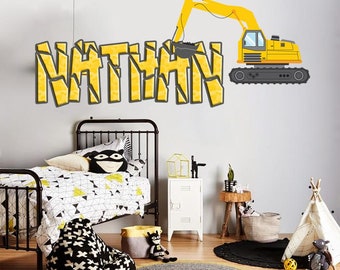 Kids EXCAVATOR Personalized Custom Name Wall Sticker Decal WP141