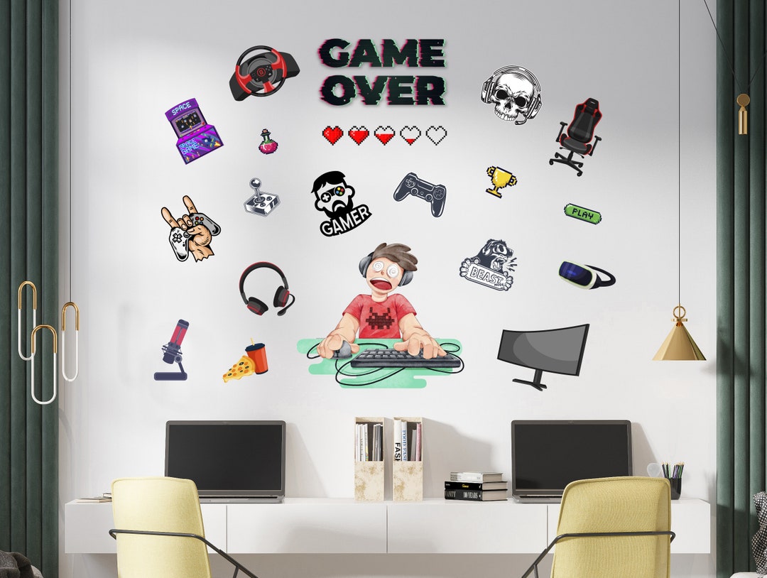 Gamers Gaming Set Removable Wall Stickers Decals Mural Home Etsy