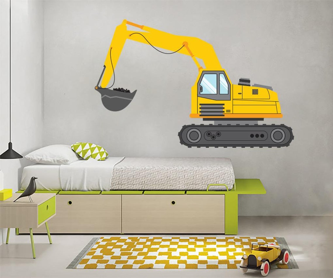 Cartoon Excavator Tractor Decal Wall Sticker Home Decor Art Etsy