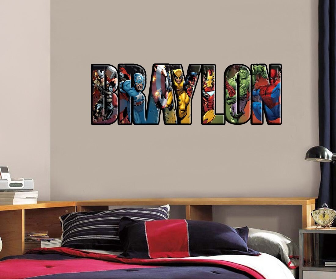Super Heroes Personalized Custom Name Wall Sticker Decal WP235