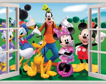Autocollant mural de fenêtre 3D Mickey Mouse et ses amis, H740