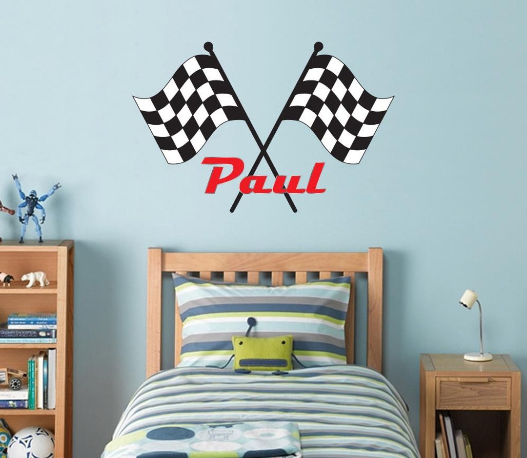 Racing Checkered Flag Personalized Name Decal WALL STICKER Art - Etsy