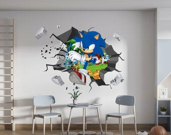 Personaggi di film e videogiochi per bambini Adesivo da parete con foro incrinato 3D Decalcomania Decorazioni per la casa Arte murale E23