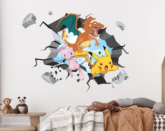 Adhesivo de pared con agujero agrietado 3D de personajes populares para niños, calcomanía para decoración del hogar, Mural artístico E77