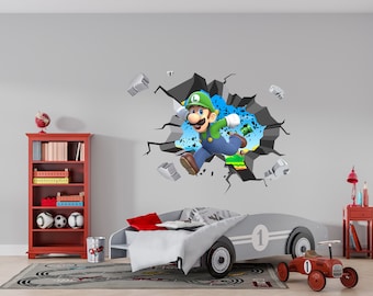 Kids video game 3D Cracked Hole Wall Sticker Decal Home Decor Art Mural E11
