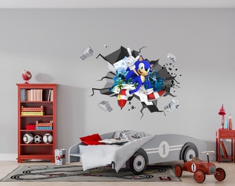 Personajes de películas y videojuegos para niños, pegatina de pared con agujero agrietado en 3D, calcomanía para decoración del hogar, Mural artístico E24