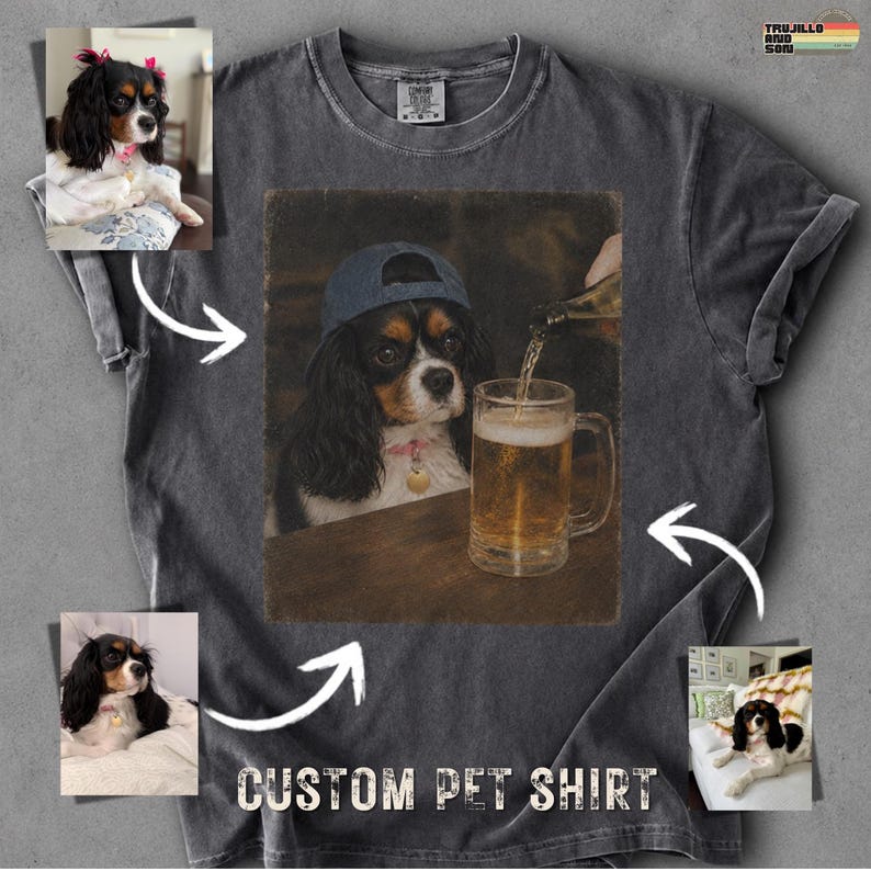 Custom Pet Drinking Beer Coffee Comfort Colors Shirt, Silly Sarcastic Pom Novelty Meme Graphic Tee, Funny Dog Gift Men Women, Pet T-Shirt image 1