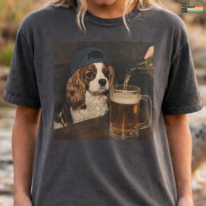 Custom Pet Drinking Beer Coffee Comfort Colors Shirt, Silly Sarcastic Pom Novelty Meme Graphic Tee, Funny Dog Gift Men Women, Pet T-Shirt image 3