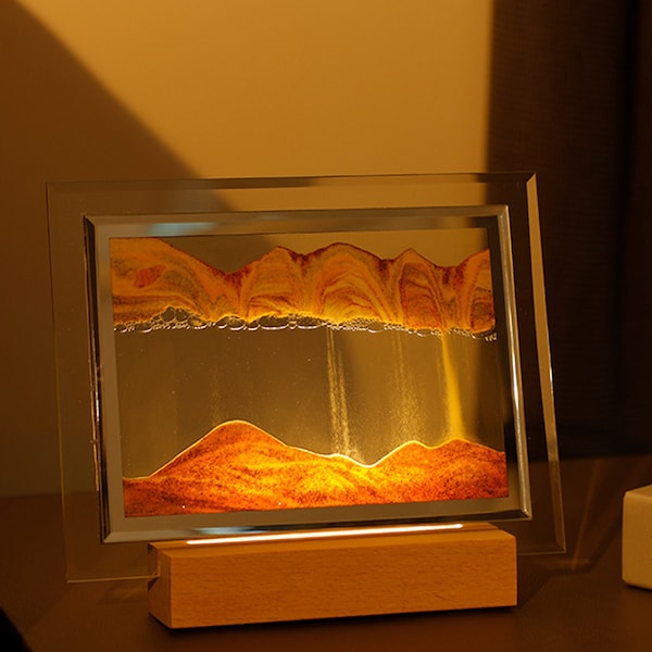 Creative Moving Sand Art Picture Wood Base, Flowing Sand Art, Picture Square Glass Sandscape,  Quicksand, Hourglass square Glass, Gifts