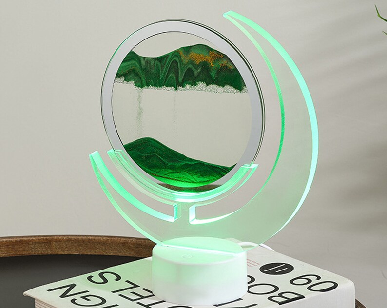 12inch Moving Sand Art Picture Round 360 Degree Rotatable 3D Liquid Motion Deep Sea Sandscape Quicksand Painting Decor Purple