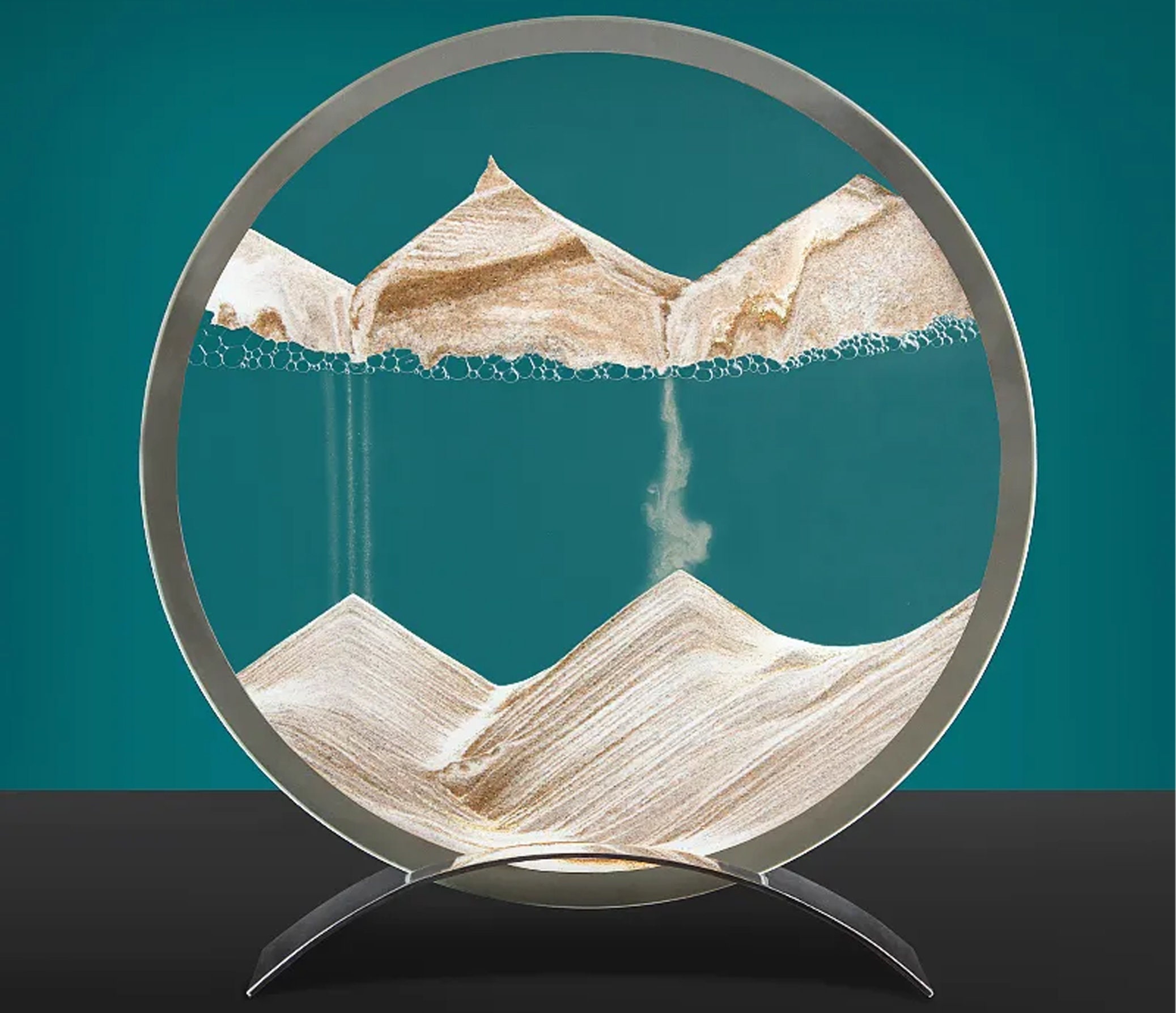 10in Moving Sand Art, Picture Wood Base Quicksand, Hourglass Round Glass, Sandscape in Motion