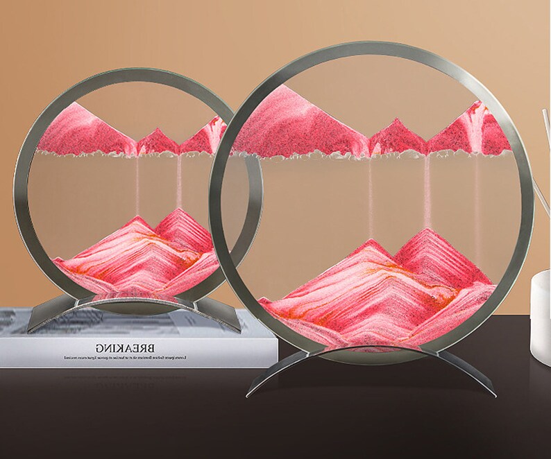 10in Moving Sand Art, Picture Wood Base Quicksand, Hourglass Round Glass, Sandscape in Motion