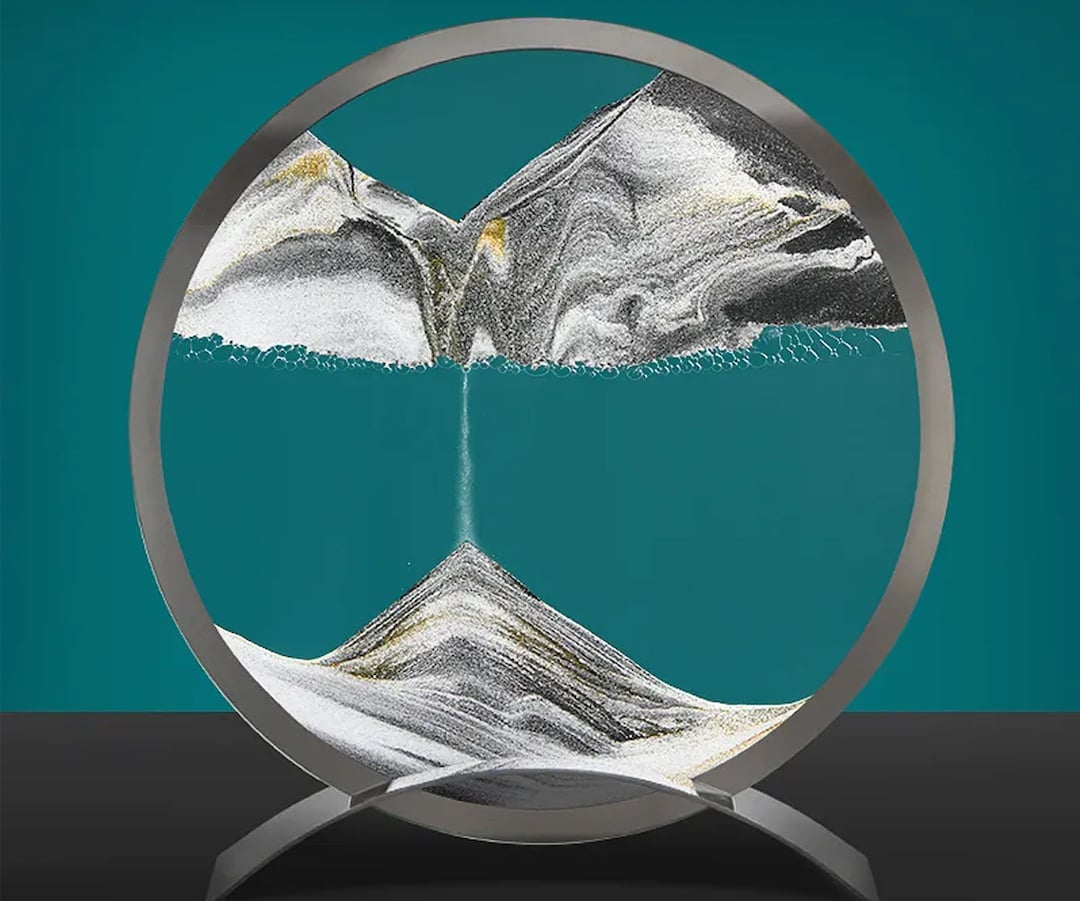 10in Moving Sand Art, Picture Wood Base Quicksand, Hourglass Round Glass, Sandscape in Motion