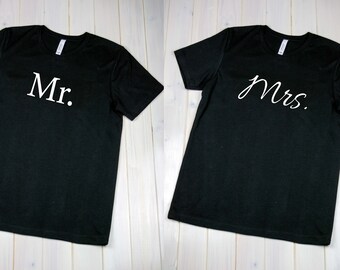 Mr & Mrs, Newlywed Couple T-shirt Set, Honeymoon Tee, Bride and Groom, Wedding