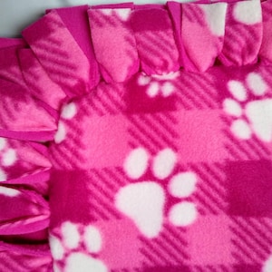 New 2025 Pink Plaid with Paws/ Pink Reversible Fleece Pet Blanket
