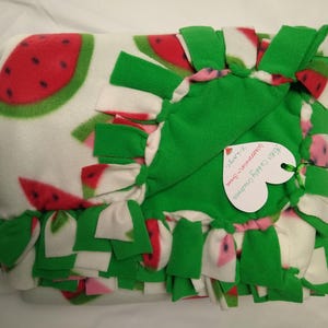 Watermelons on White / Green Reversible Fleece Throw.