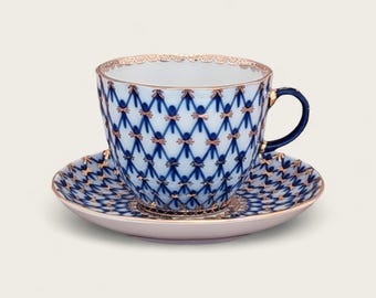 Coffee cup and saucer, Cobalt service, Imperial Porcelain Factory of Saint Petersburg, formerly Lomonosov Porcelain Factory