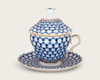 Vintage Lomonosov Imperial Porcelain Cobalt Net Tea Trio - Etsy