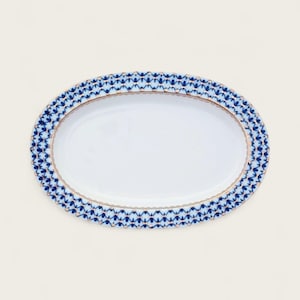 Oval platter, Cobalt service, Length: 25 cm, Imperial Porcelain Factory of Saint Petersburg, formerly Lomonosov Porcelain Factory
