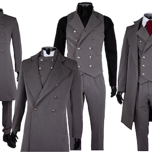 Three Piece suit, Victorian men's suit, Double Breasted waistcoat, overcoat and trousers, Classic gentleman's suit, wedding suit for man image 1