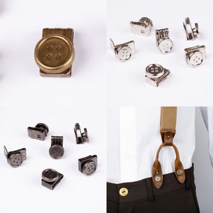 Peut inclure: Un ensemble de 10 boutons-pression en métal doré avec un design à quatre trous. Les boutons-pression sont disposés en grille sur un fond blanc. Les boutons-pression sont utilisés pour attacher des vêtements ou d'autres articles ensemble.