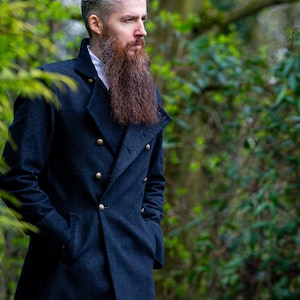 Made to Measure Overcoat in denim, Victorian Steampunk Single / Double Breasted,  Gentlemen's coat, frock coat, Groom, custom tailormade