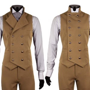 Double Breasted Waistcoat & Trousers by Excalibur Belgium, Victorian vintage vest for men, Dandy steampunk, Made to Measure, Camel Brown