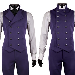 Double Breasted Waistcoat & Trousers by Excalibur Belgium, Victorian vintage vest for men, Dandy steampunk, Made to Measure, Purple