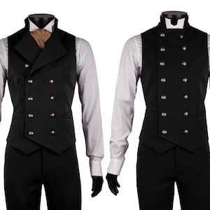 Double Breasted Waistcoat & Trousers by Excalibur Belgium, Victorian vintage vest for men, Dandy style, steampunk, Made to Measure, Black