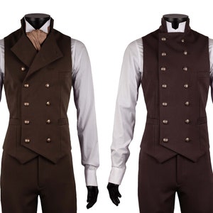 Double Breasted Waistcoat & Trousers by Excalibur Belgium, Victorian vintage vest for men, Dandy steampunk, Made to Measure, Chocolate Brown