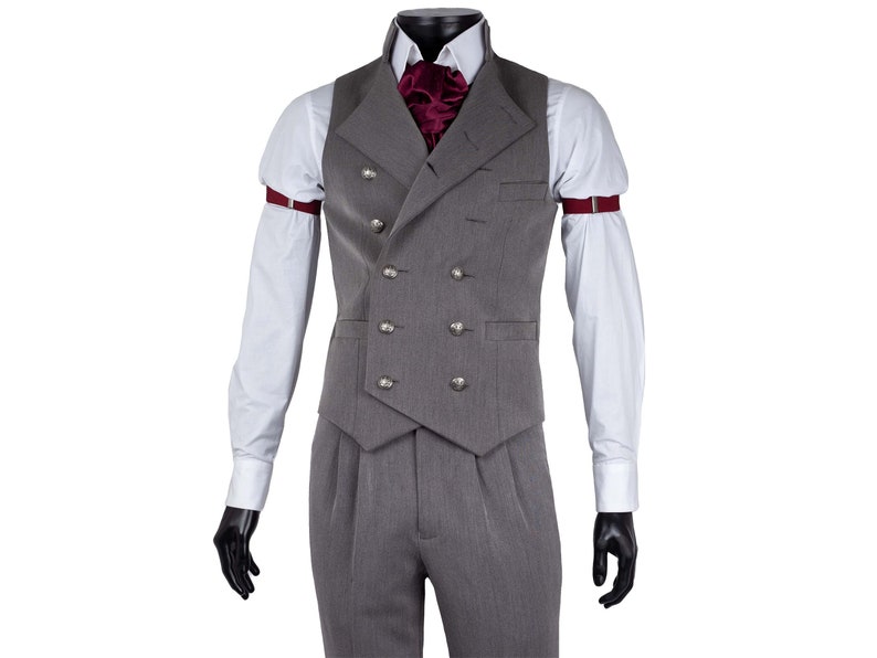 Three Piece suit, Victorian men's suit, Double Breasted waistcoat, overcoat and trousers, Classic gentleman's suit, wedding suit for man image 4