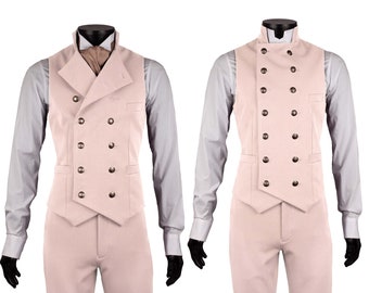 Double Breasted Waistcoat & Trousers Excalibur Belgium, Victorian vintage vest for men, Dandy steampunk, Made to Measure, Blush Salmon Pink