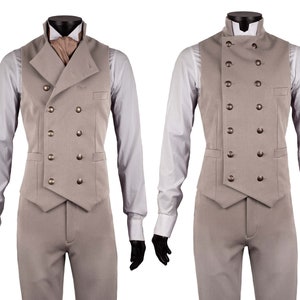 Double Breasted Waistcoat & Trousers Excalibur Belgium, Victorian vintage vest for men, Dandy steampunk, Made to Measure, Pebble warm grey