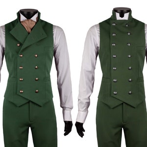 Zweireihige Weste & Hose von Excalibur Belgium, viktorianische Vintage Weste für Männer, Dandy Steampunk, Maßanfertigung, Flaschengrün