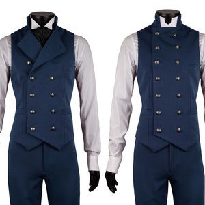 Double Breasted Waistcoat & Trousers by Excalibur Belgium, Victorian vintage vest for men, Dandy steampunk, Made to Measure, Midnight Blue